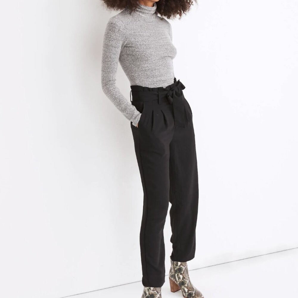 Madewell Drapey Paperbag Pants - Black, Size 10